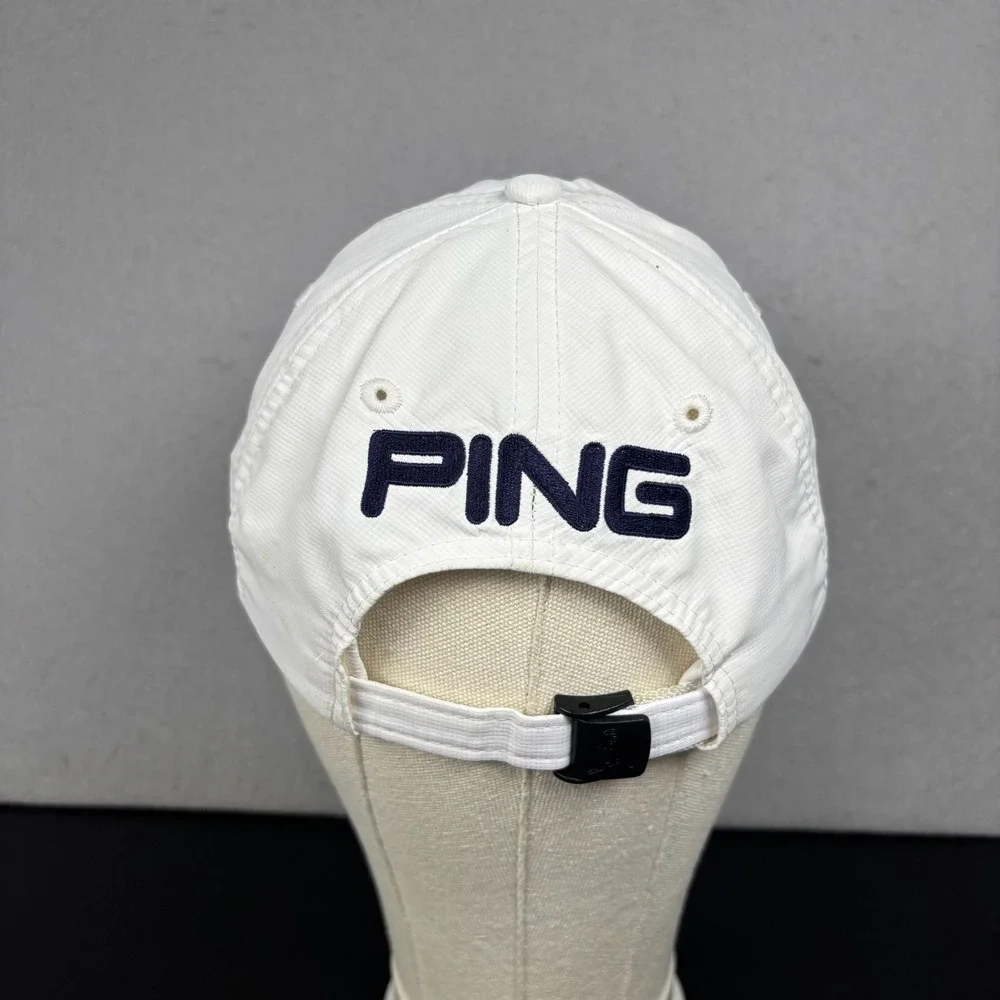 PING G25 Performance Golf Cap Adjustable Strap Back Hat White Navy Blue Logo